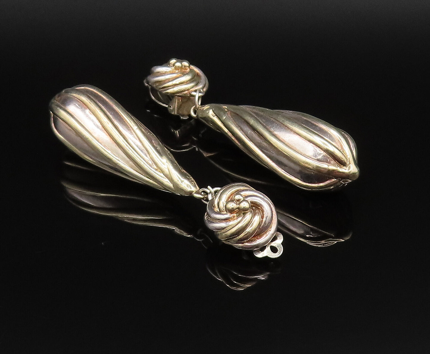 925 Sterling Silver Vintage Love Knot Long Ribbed Non Pierced Earrings EG11985