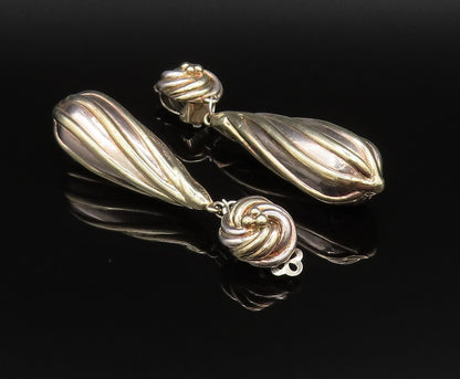 925 Sterling Silver Vintage Love Knot Long Ribbed Non Pierced Earrings EG11985