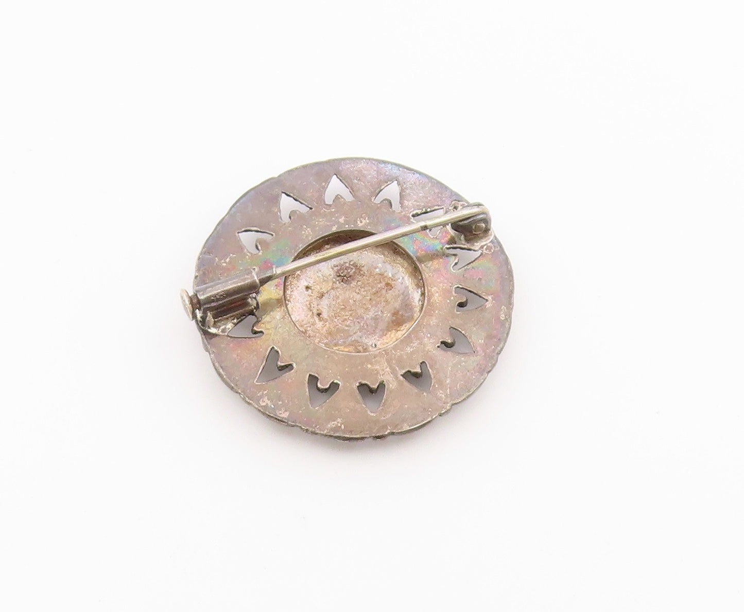 925 Sterling Silver  Vintage Antique Oxidized Round Floral Brooch Pin  BP3520