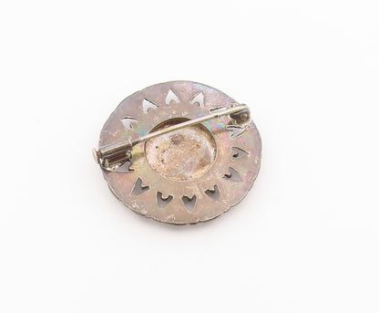 925 Sterling Silver  Vintage Antique Oxidized Round Floral Brooch Pin  BP3520