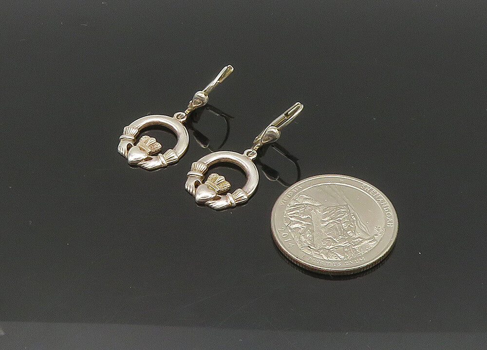 SOLVAR 925 Silver  Vintage Shiny Traditional Claddagh Dangle Earrings  EG10406