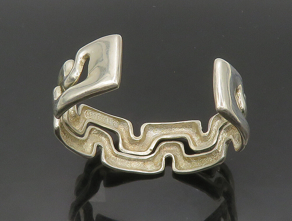 ESPO SIG 925 Silver  Vintage Shiny Open Wavy Design Cuff Bracelet  BT9318