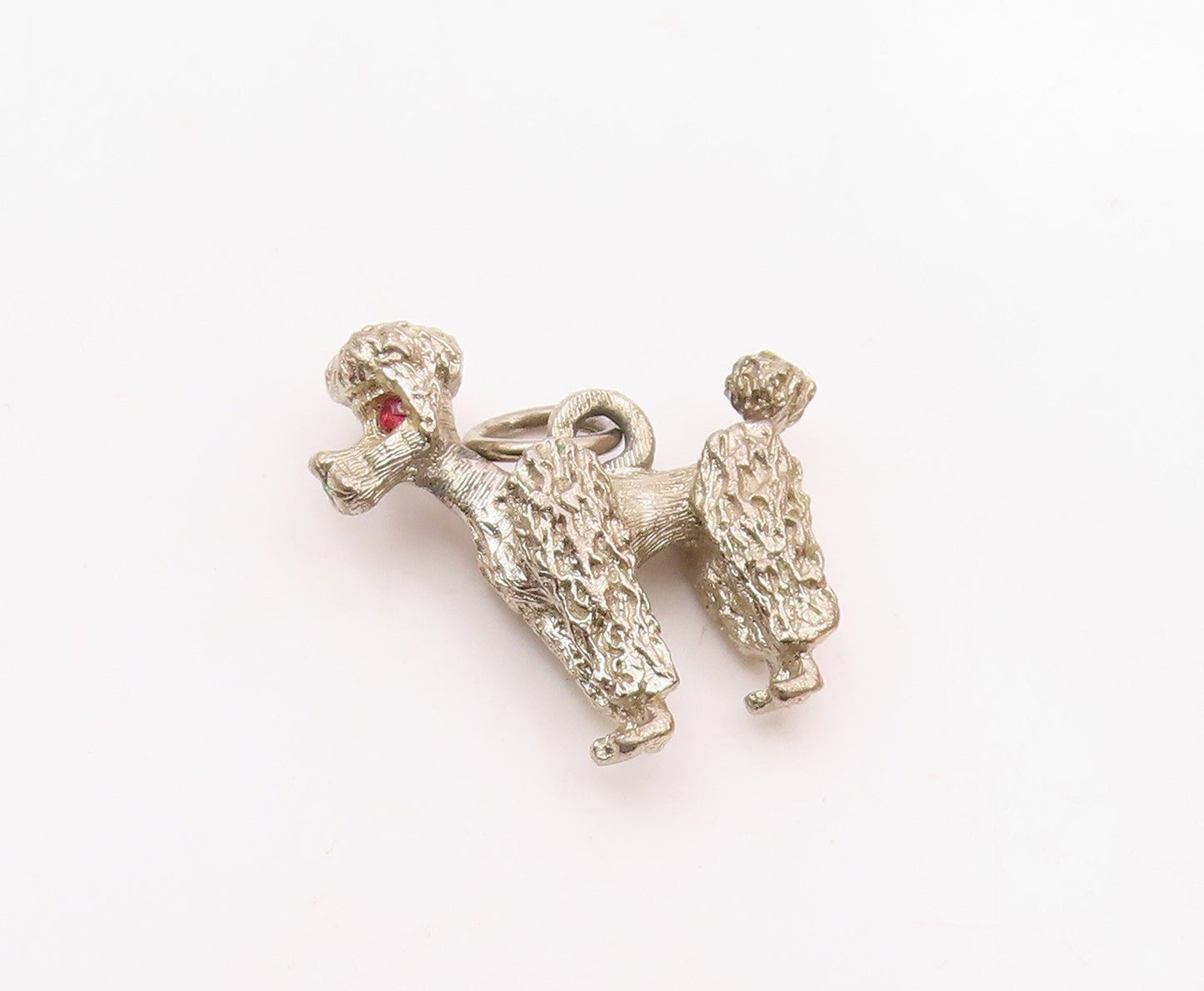 925 Sterling Silver  Vintage Garnet Eyes Poodle Dog Motif Pendant  PT19819
