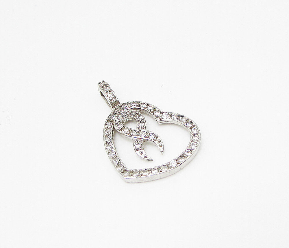 925 Sterling Silver  White Cubic Zirconia Love Heart Slider Pendant  PT2169