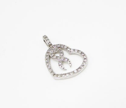925 Sterling Silver  White Cubic Zirconia Love Heart Slider Pendant  PT2169