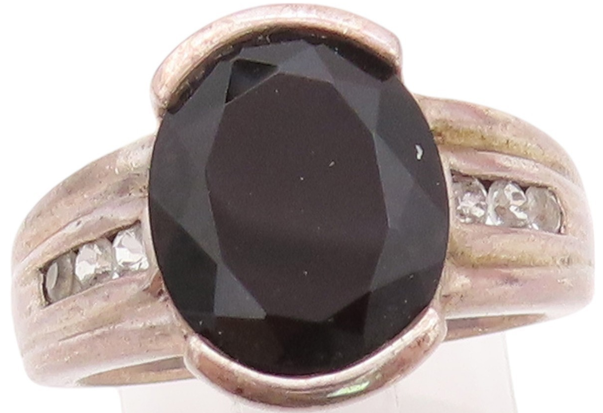 925 Sterling Silver Vintage Ring Minimalist Oval Onyx Round CZ  Sz 7  RG32332