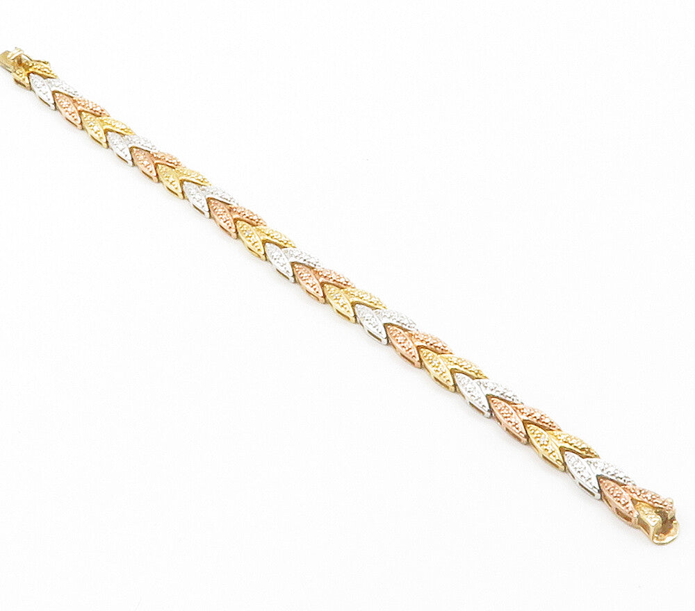 925 Sterling Silver  Genuine Diamonds Three Tone Hinge Chain Bracelet  BT5831