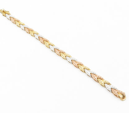 925 Sterling Silver  Genuine Diamonds Three Tone Hinge Chain Bracelet  BT5831