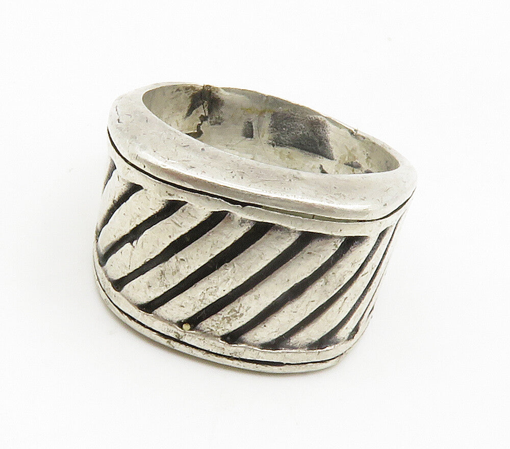925 Sterling Silver  Vintage Shiny Slanted Dome Band Ring Sz 8  RG14848