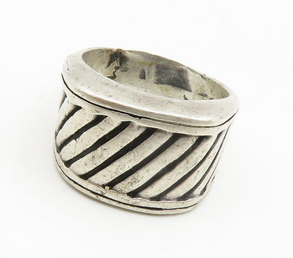 925 Sterling Silver  Vintage Shiny Slanted Dome Band Ring Sz 8  RG14848