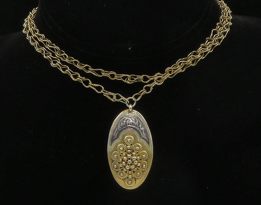 SIAM 925 Silver  Vintage Embellished Floral Design Chain Necklace  NE2312