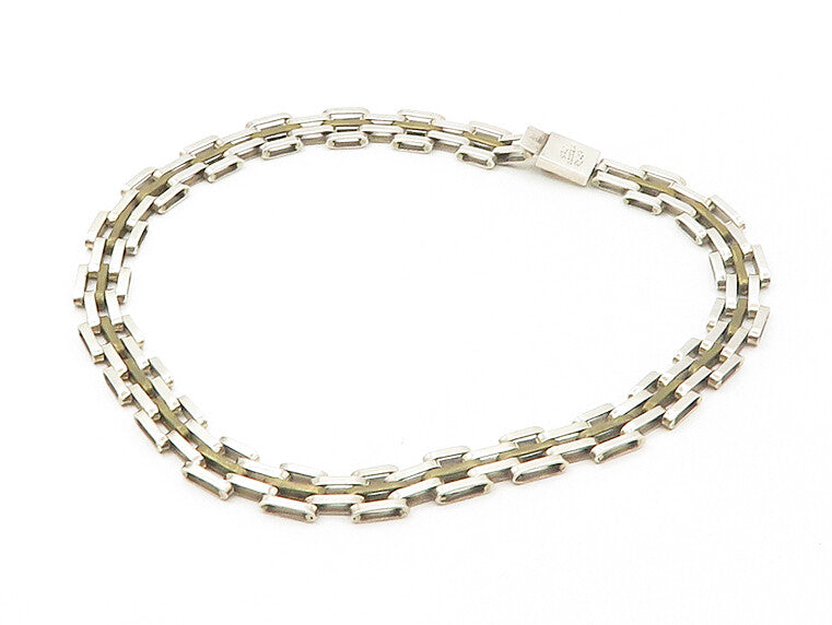 MEXICO 925 Sterling Silver  Vintage Shiny Hinge Link Chain Necklace  NE2744