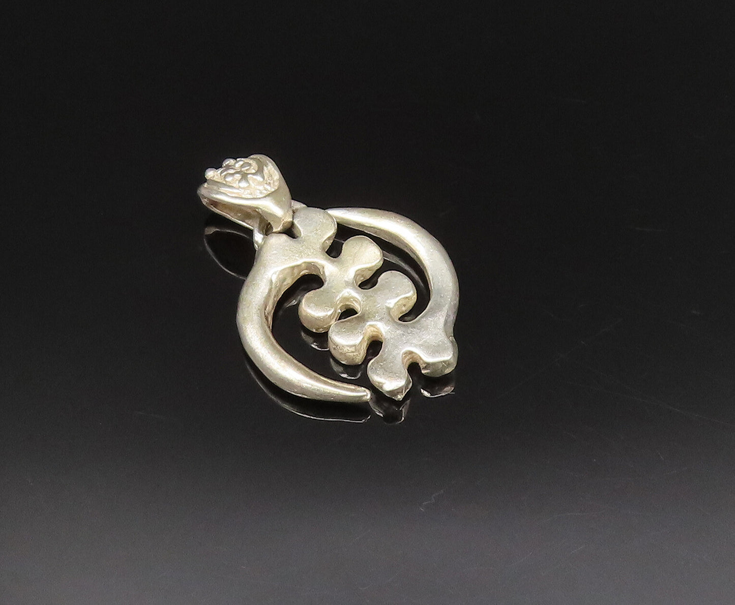 925 Silver  Vintage Carved Modernist Abstract Symbol Motif Pendant  PT21374