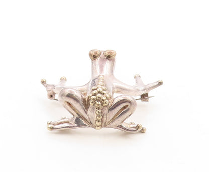 925 Sterling Silver Vintage Brooch Pin Solid Cutout Large Dotted Frog  BP11339