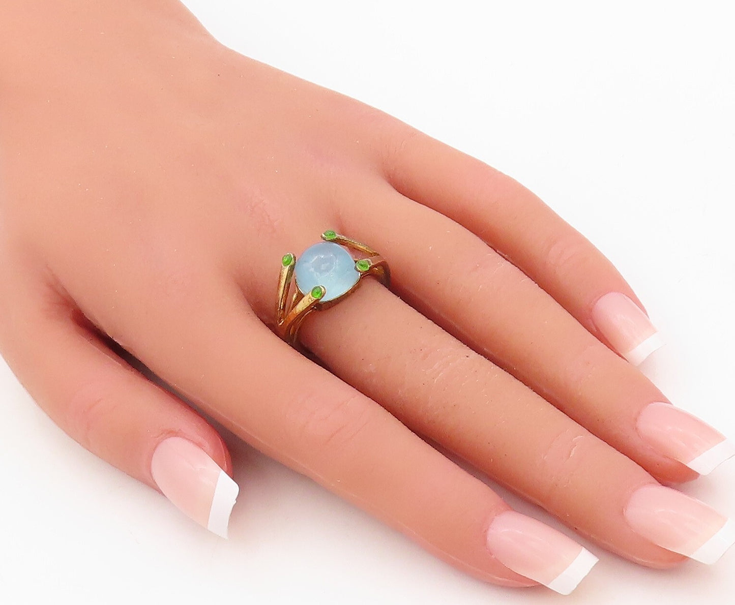 925 Sterling Silver Vintage Ring Gold Plated Designer Gemstone CZ Sz 7.5 RG30477