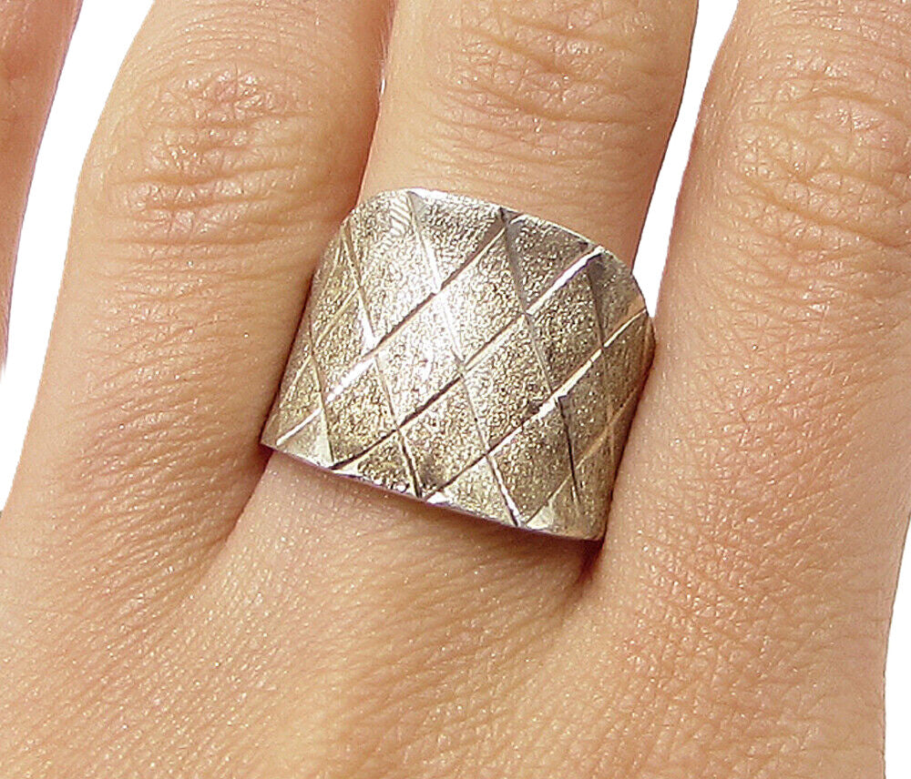 925 Sterling Silver  Vintage Druzy Woven Concave Band Ring Sz 8  RG3342