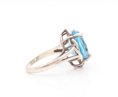 925 Sterling Silver Vintage Ring Large Oval Blue CZ Twisted Rope SZ 9  RG32127