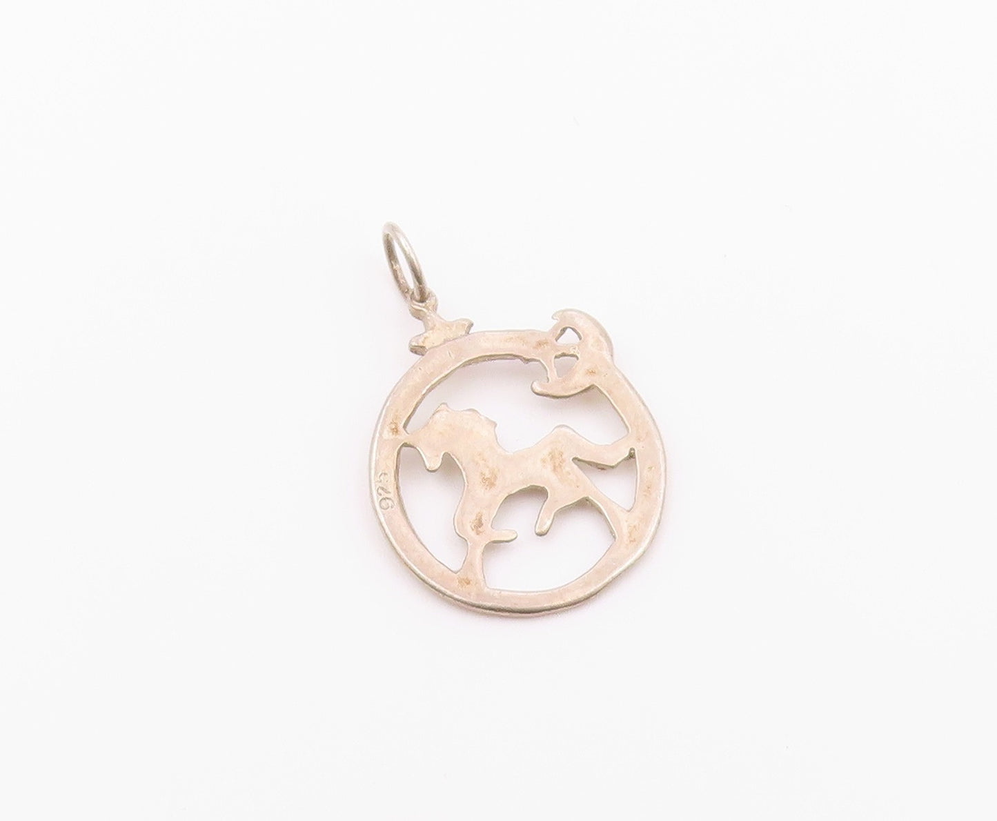 925 Silver  Vintage Open Circle Horse Crescent Moon & Star Pendant  PT21222