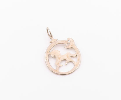 925 Silver  Vintage Open Circle Horse Crescent Moon & Star Pendant  PT21222