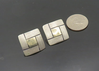 ISRAEL 925 Silver & 14K GOLD  Vintage Two Tone Square Drop Earrings  EG10177