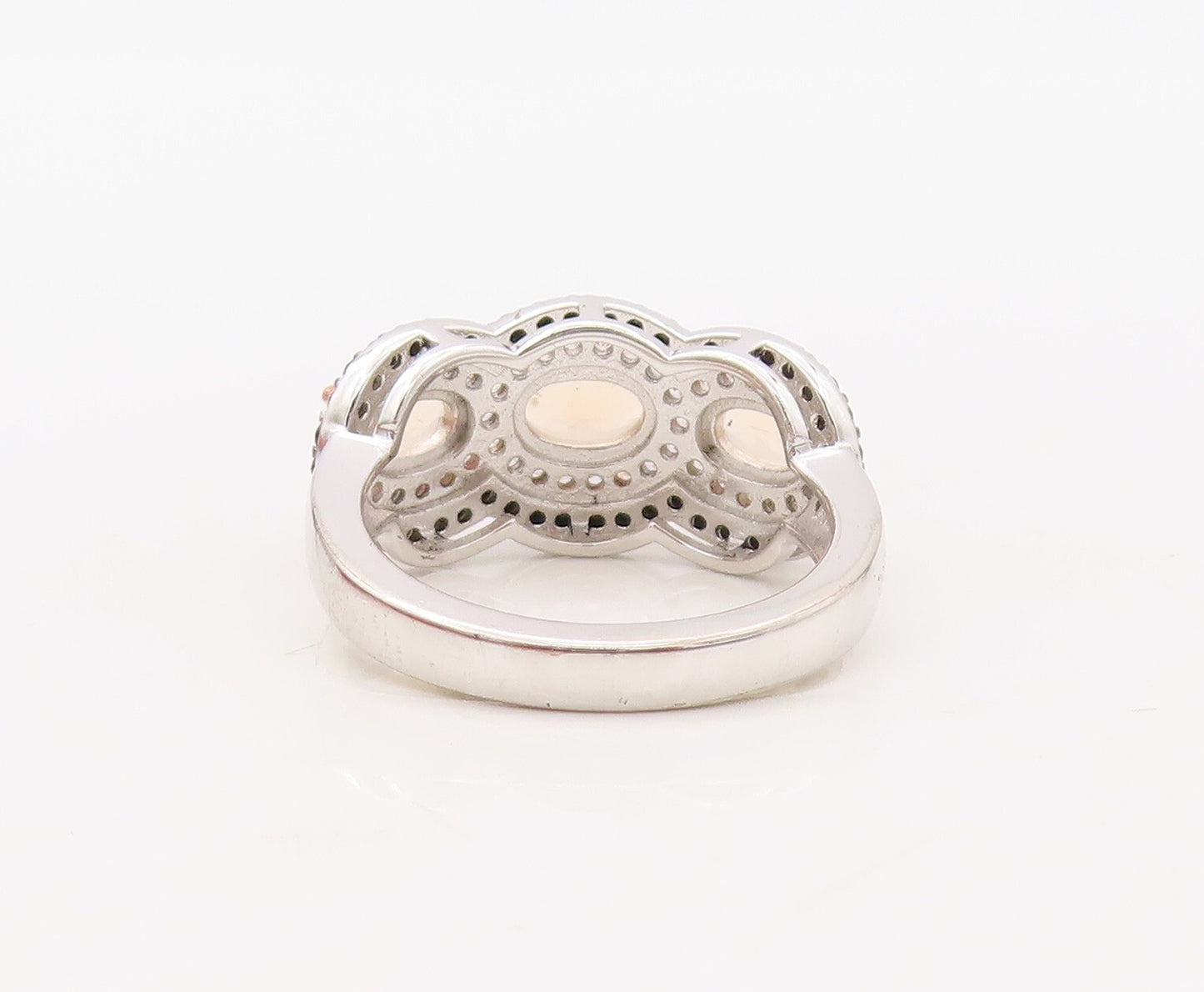 925 Sterling Silver Vintage Ring Oval Morganite Halo CZ & Spinel  Sz 7 RG30644