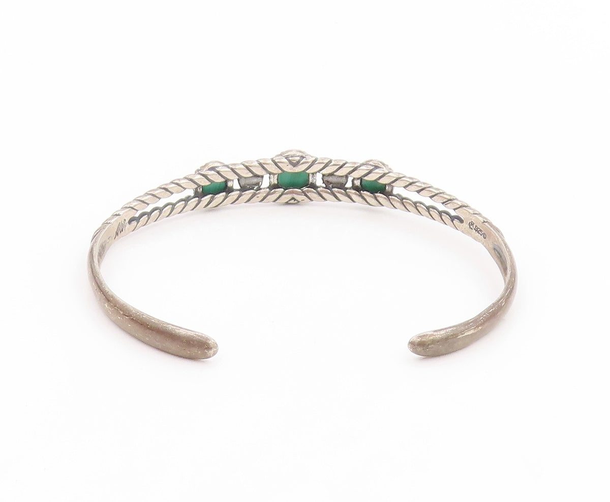 925 Sterling Silver Vintage Bracelet CAROLYN POLLACK Malachite Cuff  BT11766