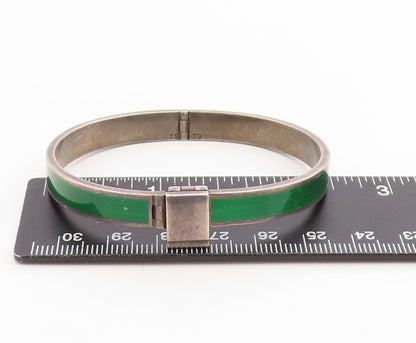 925 Sterling Silver Vintage Bracelet GUCCI Classic Green Enamel Bangle  BT12012