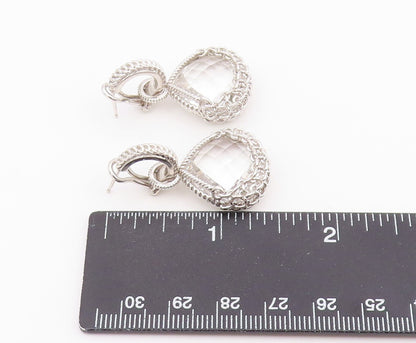 925 Sterling Silver Vintage Earrings Faceted Quartz Lattice Cage Drop  EG14452