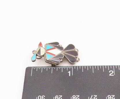 925 Sterling Silver Vintage Brooch Pin NAVAJO ZUNI Multi Stone Peacock  BP10690