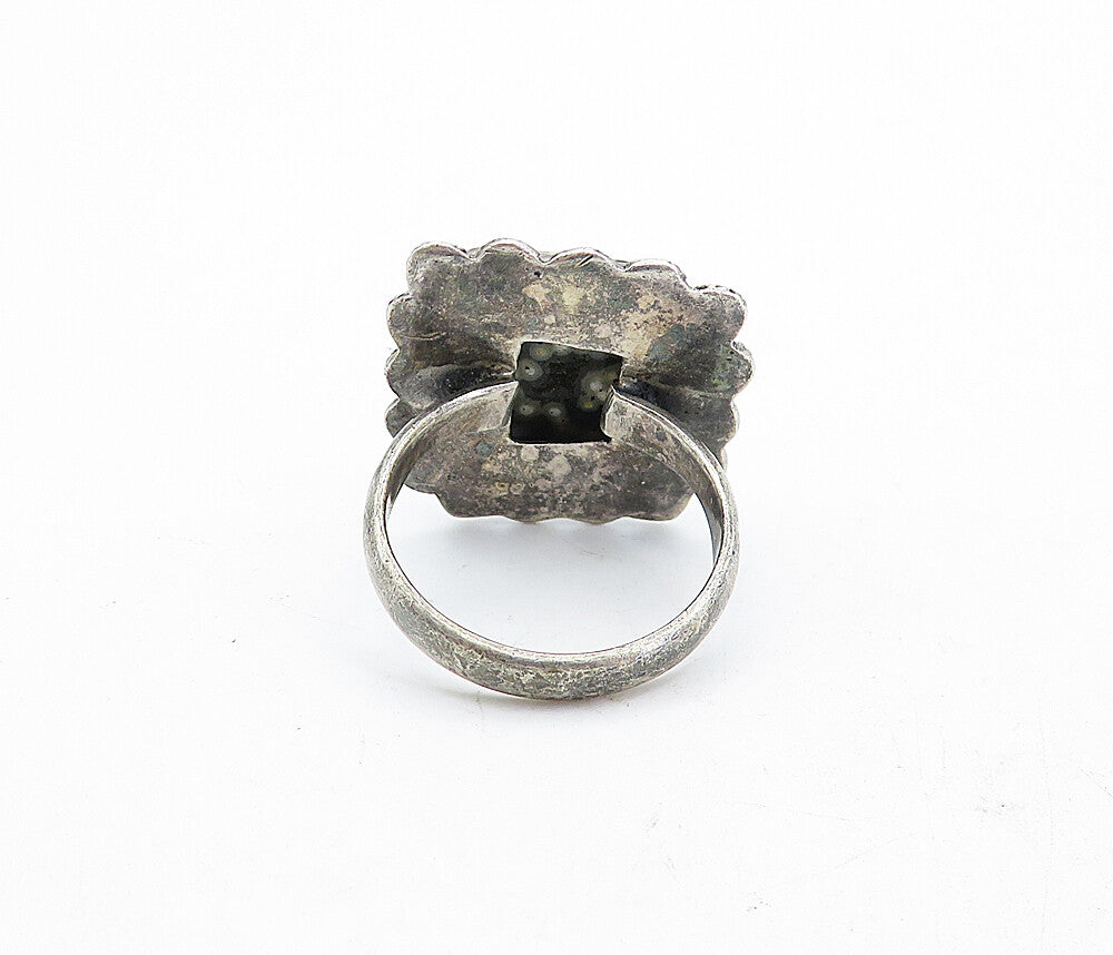925 Sterling Silver  Vintage Ocean Jasper Twist Cocktail Ring Sz 9  RG5602