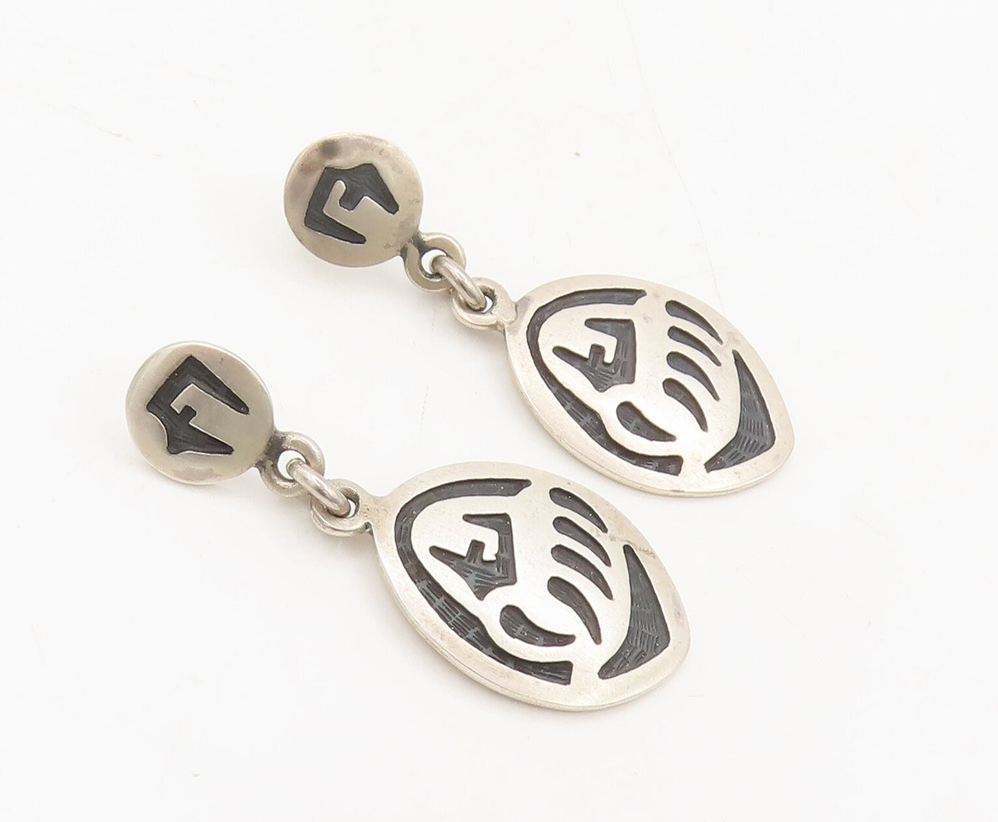 925 Sterling Silver Vintage Southwestern Etched Dangling Earrings EG12694