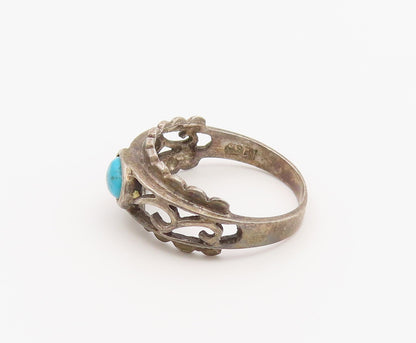 925 Sterling Silver Vintage Ring Cabochon Turquoise Openwork Band  Sz 6  RG36876