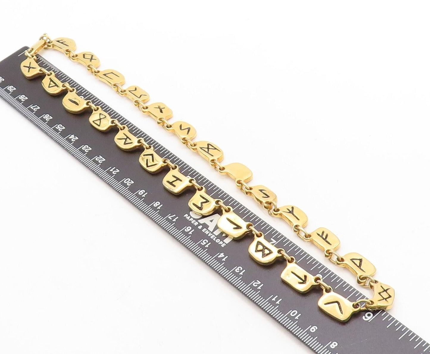 925 Sterling Silver  Etched Letters Symbols Gold Plated Chain Necklace  NE1374