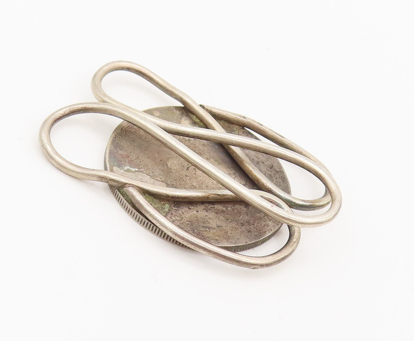 925 Sterling Silver  Vintage Antique Carved Circular Solid Money Clip  TR3582