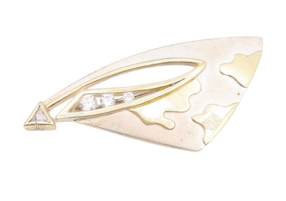 14k Gold & 925 Sterling Silver Vintage Brooch CZ Geometric Abstract Pin  BP12069
