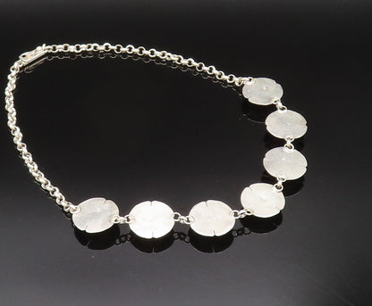 925 Sterling Silver  Vintage Seven Stone Cabochon Agate Chain Necklace  NE3998