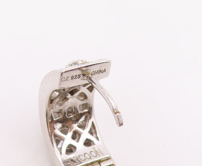 925 Sterling Silver Vintage Earrings TYCOON Sparkling CZ Huggie Hoops  EG13949