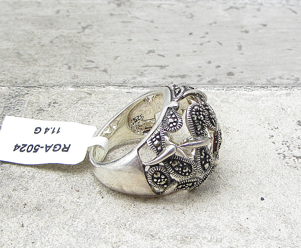925 Sterling Silver  Marcasite Art Deco Thick Dome Band Ring Sz 8  RG1964