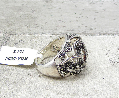 925 Sterling Silver  Marcasite Art Deco Thick Dome Band Ring Sz 8  RG1964