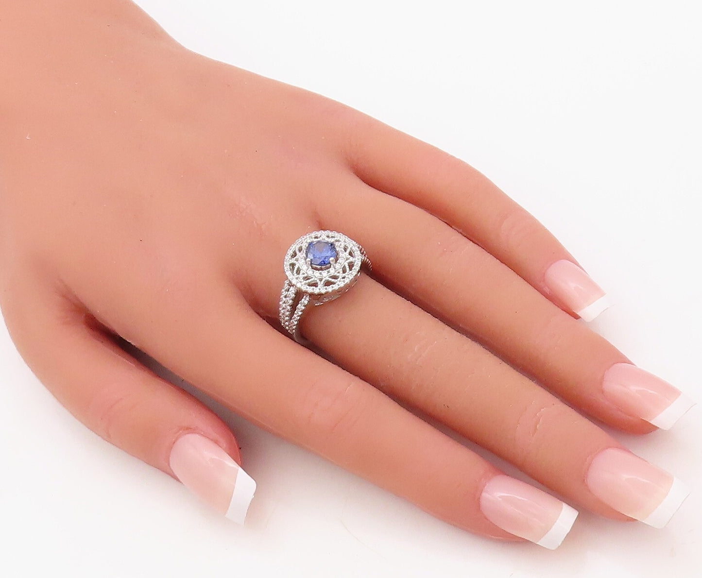 925 Sterling Silver Vintage Ring Round Cut Sapphire Star Cut CZ  Sz 7 RG30838