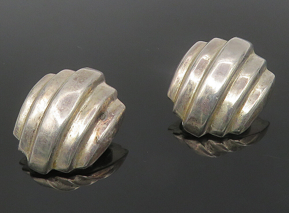 925 Sterling Silver  Vintage Shiny Fluted Dome Non Pierce Earrings  EG5516