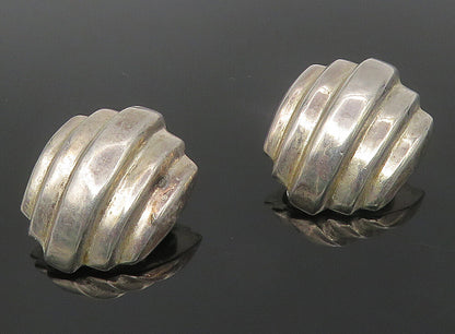 925 Sterling Silver  Vintage Shiny Fluted Dome Non Pierce Earrings  EG5516