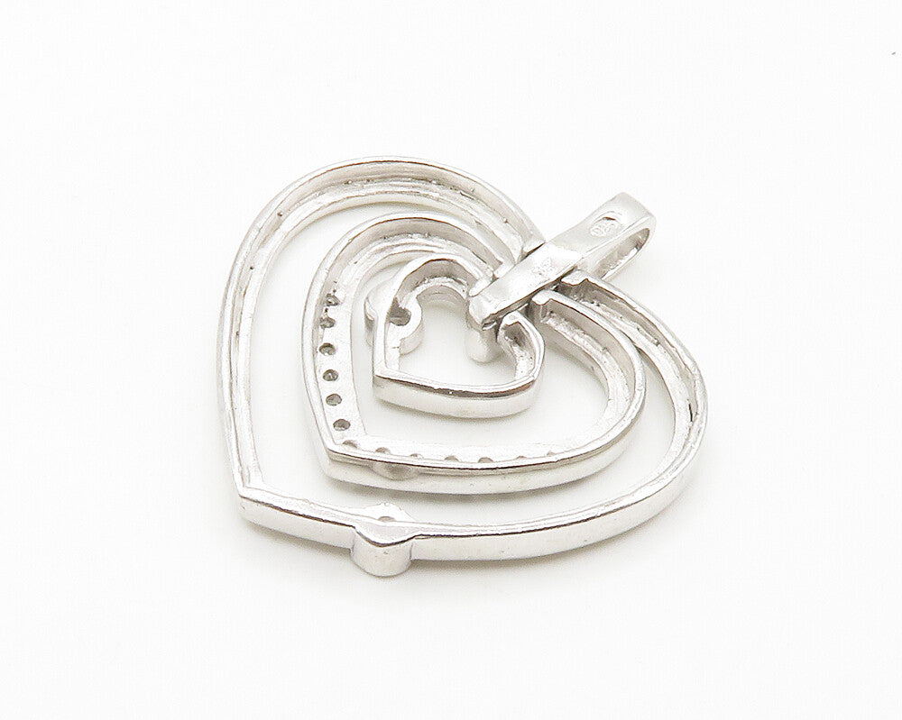 925 Sterling Silver  Cubic Zirconia Graduated Love Hearts Pendant  PT11502
