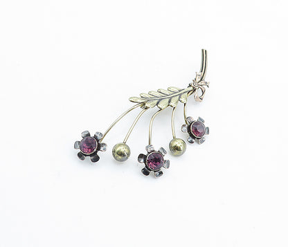 VAN DELL 925 Sterling Silver  Vintage Amethyst Flower Bunch Brooch Pin  BP2661