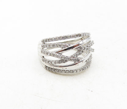 925 Sterling Silver  Shiny Genuine Diamonds Interlaced Band Ring Sz 5  RG9283