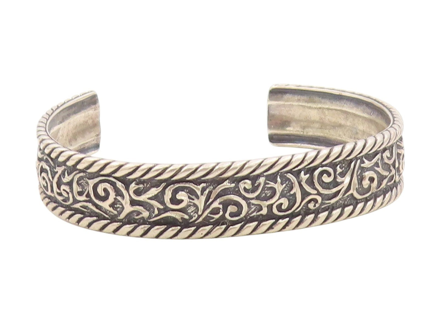925 Sterling Silver Vintage Bracelet CAROLYN POLLACK Rope & Scrolls Cuff BT11764