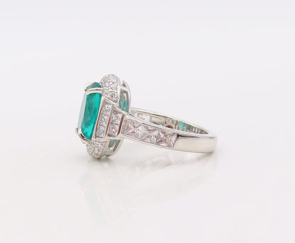 925 Sterling Silver Vintage Ring Round Sea Green Halo White CZ  Sz 7.5  RG29898