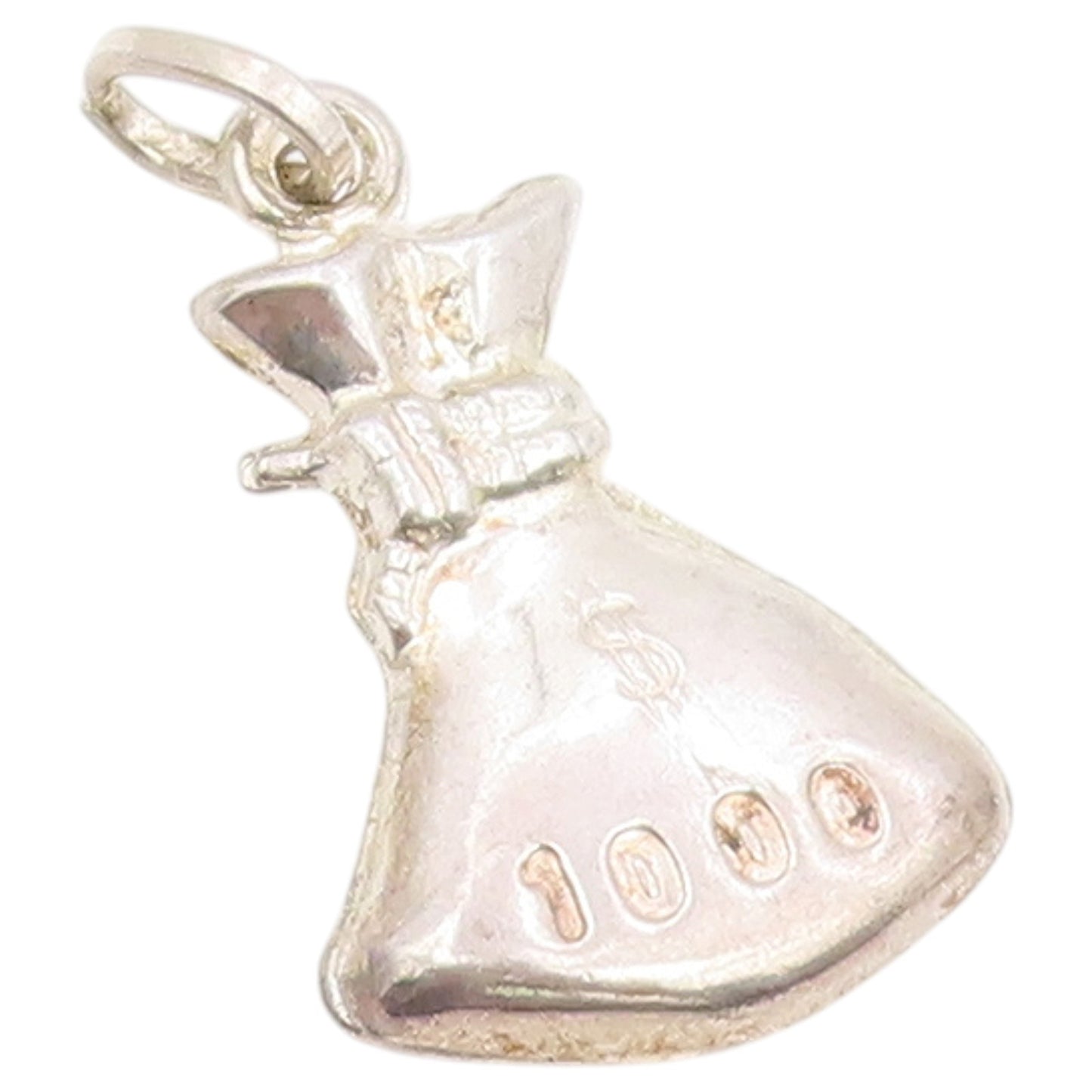 925 Sterling Silver Vintage Pendant Classic $1000 Stacked Money Bag  PT26442