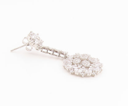 925 Sterling Silver Vintage Earrings Multi Shape CZ Elegant Floral Drop  EG14218