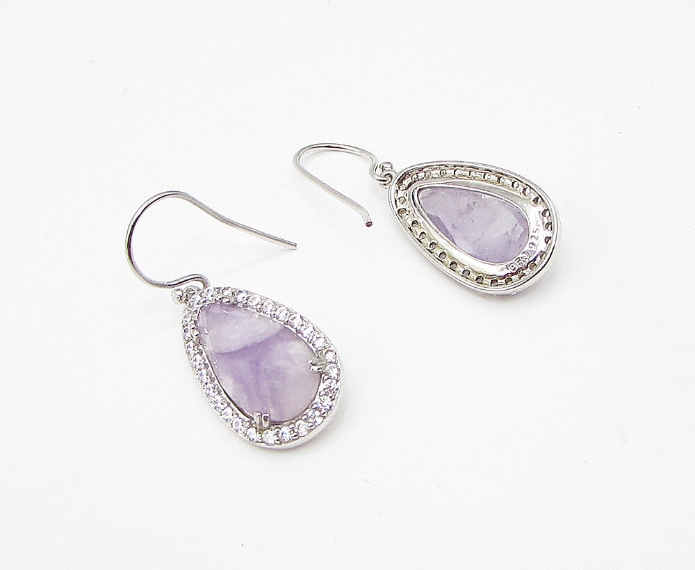 925 Sterling Silver  Blue Lace Agate & White Topaz Dangle Earrings  EG1461